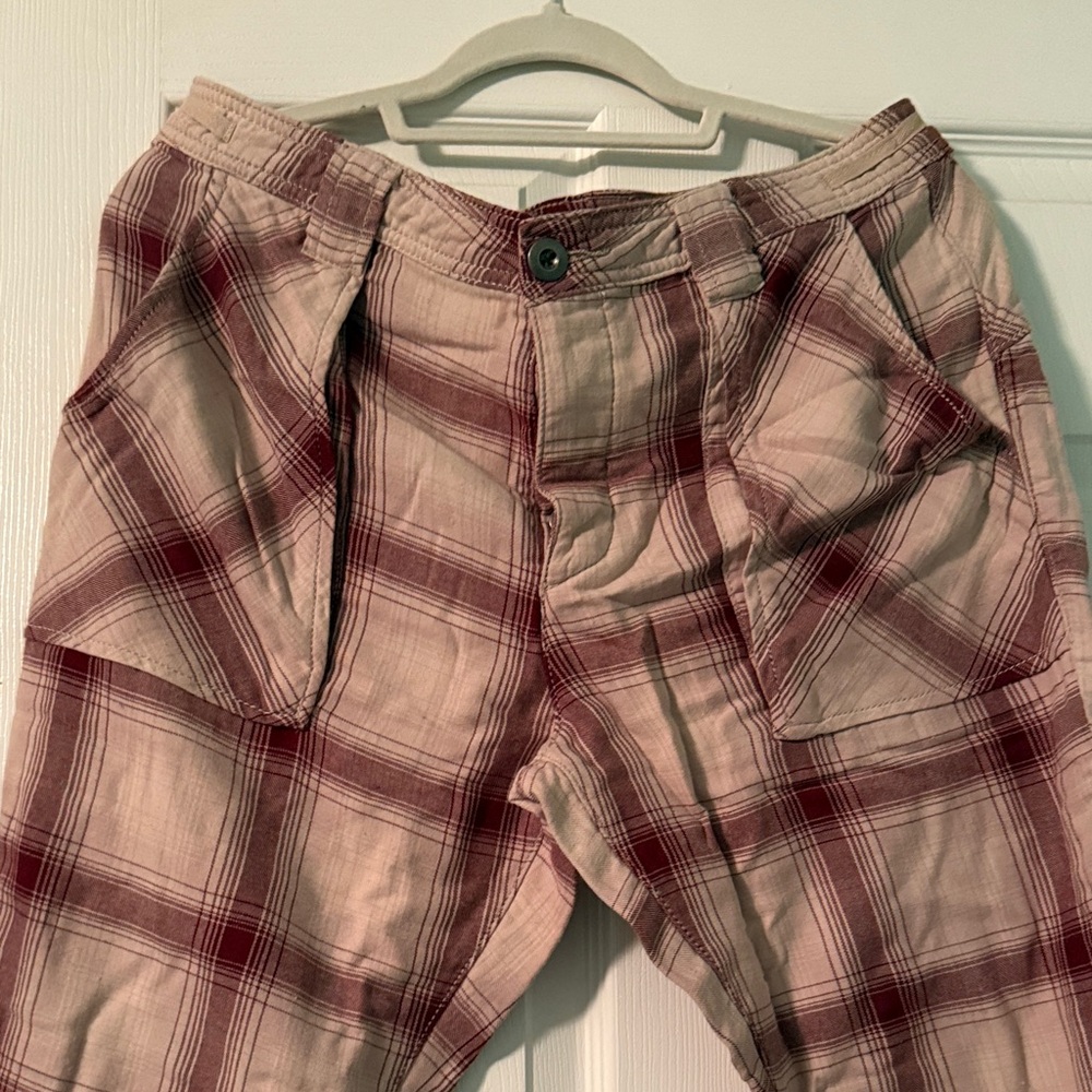Free People Red and White Plaid Pants